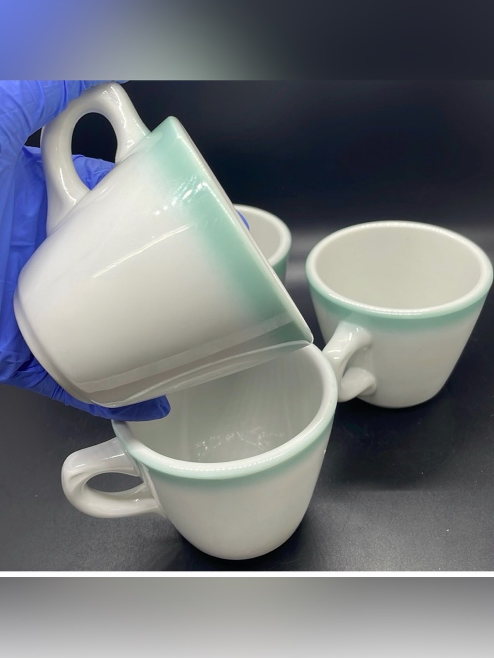 Vintage 40’s 50’s Shenango China seafoam teal diner mugs Set of 4